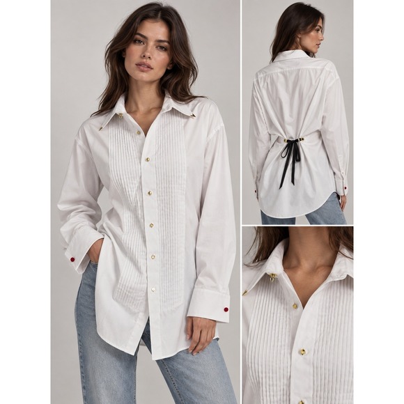 Neil Allyn Tops - Upcycled Neil Allyn White Pleated Tuxedo Shirt Corset Back Womens XL Victorian